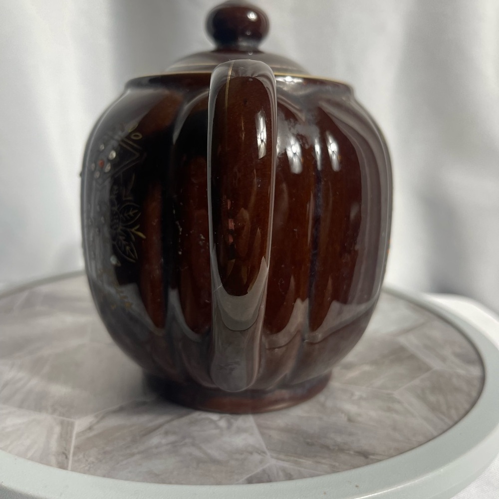 Vintage Hand-Painted Brown Ceramic Teapot from Japan – Floral Motif, 6.5” - Picture 10 of 10